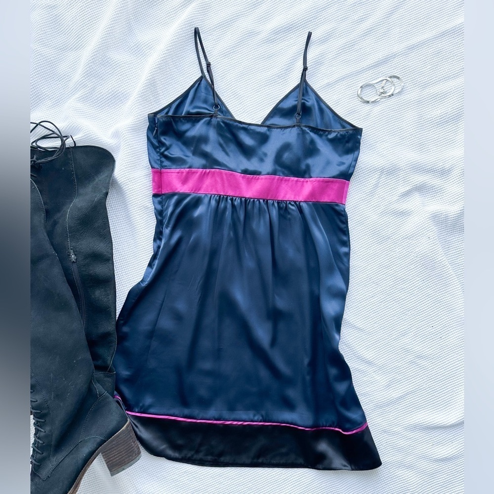 “Kensie Girl”- Satin Slip Dress - Spaghetti Strap- Navy/Pink/Black - Size:Medium - Picture 6 of 15